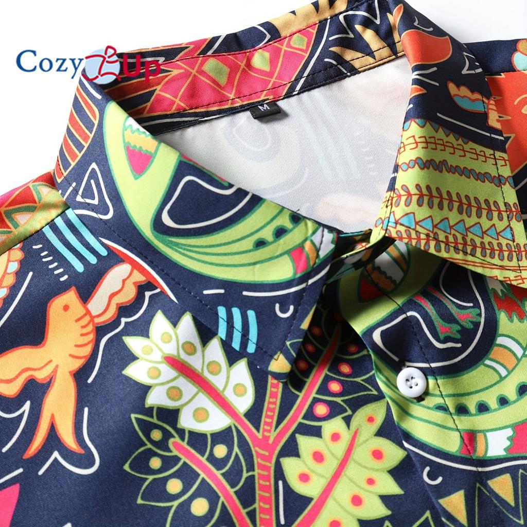 Гавайская рубашка с этническим узором джунглей, мужская повседневная рубашка с короткими рукавами и пуговицами с принтом по всей поверхности для летнего курорта