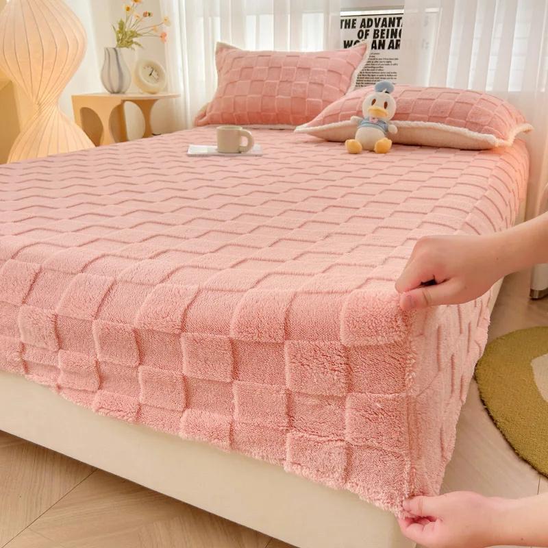 2025 Plush Bed Sheet Bed Linen Sheet Velvet Bedsheet 3D Letter Love Mattress Cover Adjustable Elastic Fitted Sheet