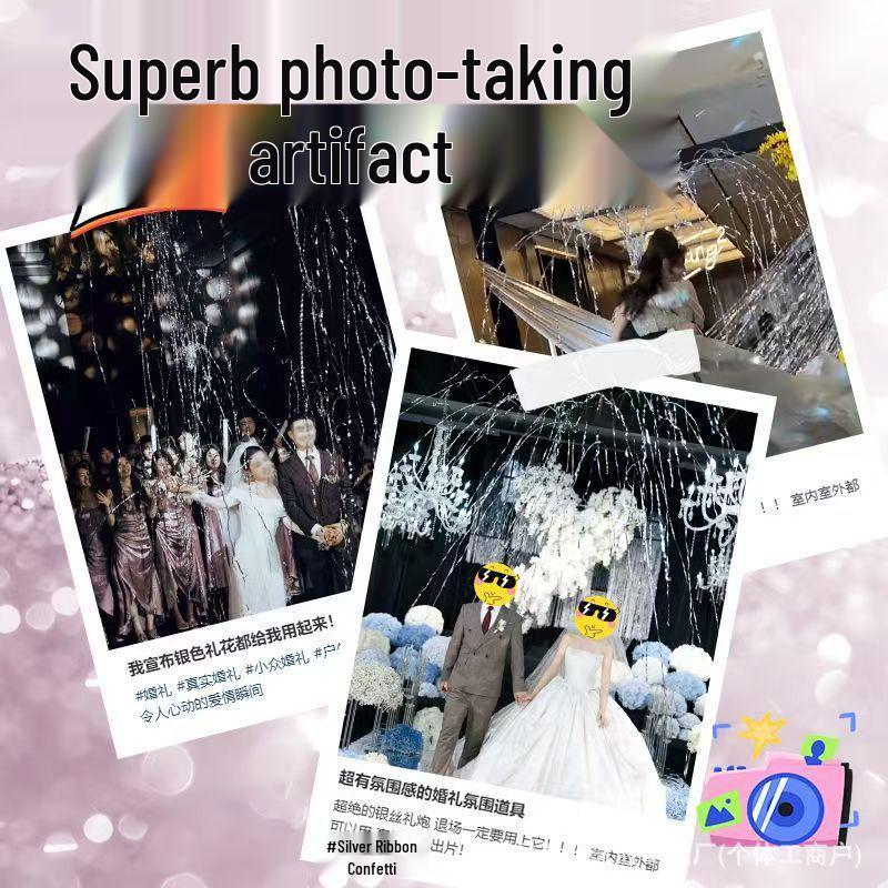 Meteor Shower Silver Ribbon Handheld Wedding Confetti Cannon