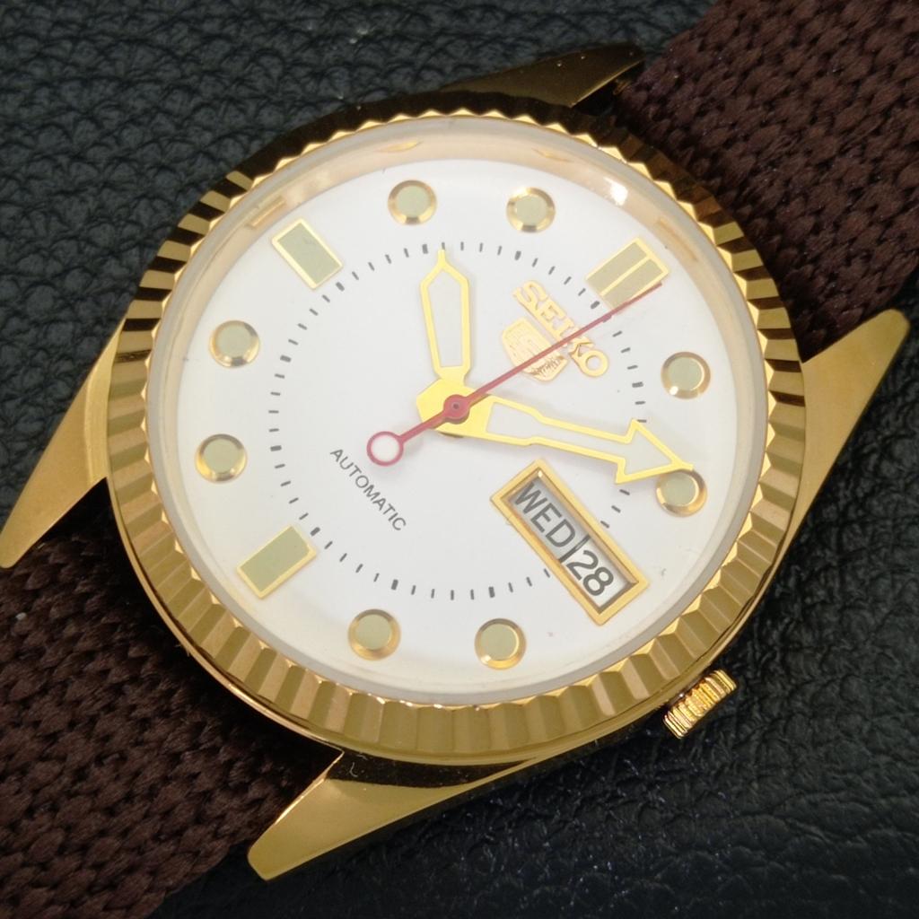 ВОССТАНОВЛЕННЫЕ ВИНТАЖНЫЕ МУЖСКИЕ ЧАСЫ SEIKO 5 AUTOMATIC JAPAN С БЕЛЫМ ЦИФЕРБЛАТОМ a434400-2