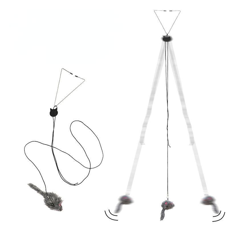 Регулируемые интерактивные игрушки для кошек, подвесная мышь на окно, дверь, тизер для мыши, кролика, флаттера, самостоятельные игрушки для домашних животных, котенок, кошка