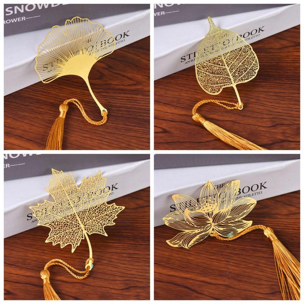 Tassels Metal Bookmark Lotus Flower Book Clip Hollowed Out Bookmark School Office Supplies