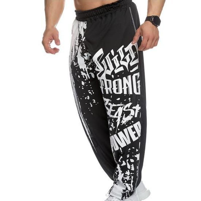 Эластичный пояс с принтом, свободные быстрые мужские спортивные штаны, сухие повседневные брюки для бега по бодибилдингу для бега