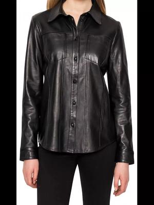 100% овечья кожа дизайнерская ручная работа подлинная рубашка черная повседневная стильная женская