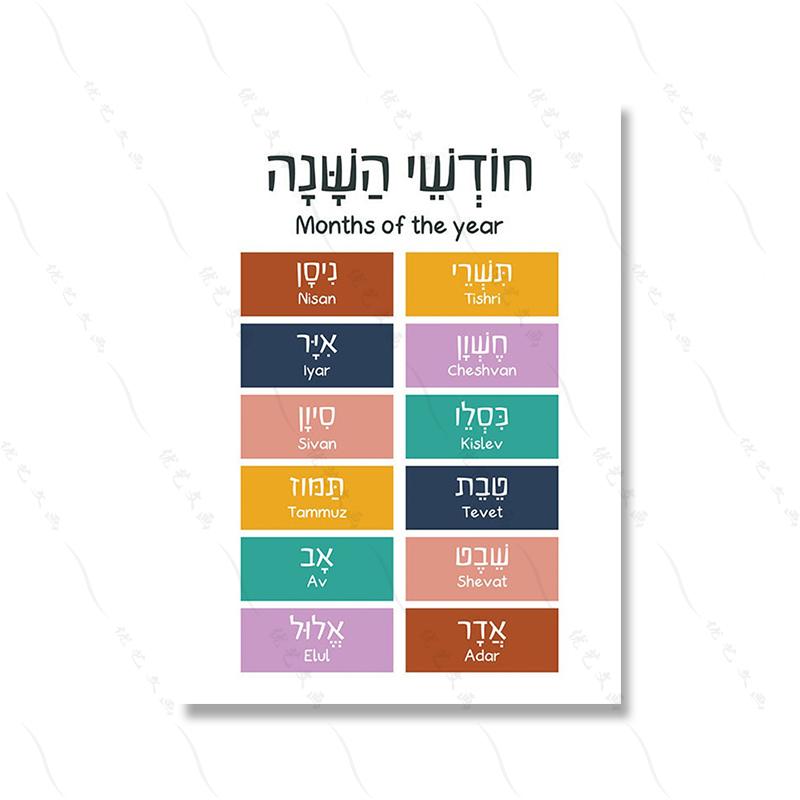 Hebrew English Bilingual Education Illustration Painting Colorful Quote Kidroom Wall Art Poster Nursery Child Canvas Study Print