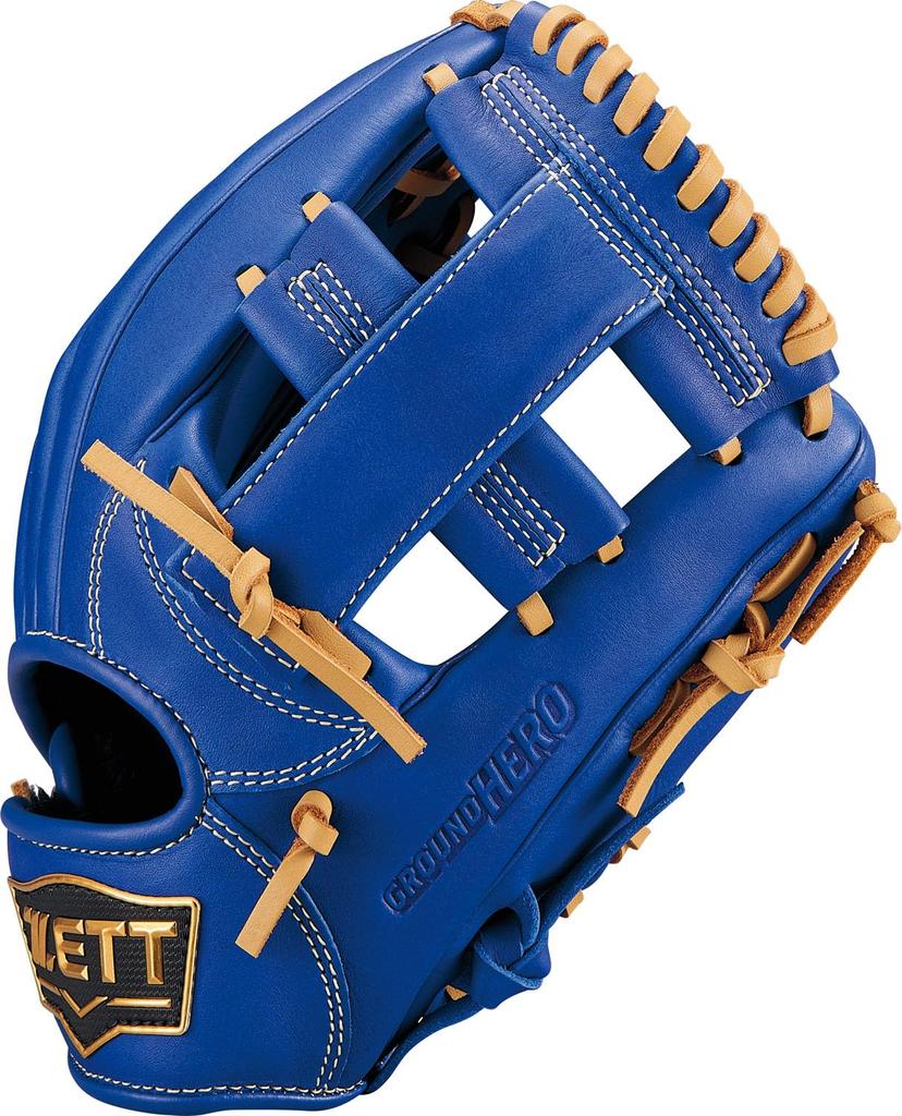 ZETT Youth Baseball Softball Ground Hero Navy X Pastel Brown BJGB76525F Glove, All-Around, Left-Handed Throw, (2532), Size Small,