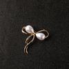Women Brooch Faux Pearl Hollow Bow Decor Stainless Exquisite Vintage Anti-slip Wear-resistant Coat Collar Hat
