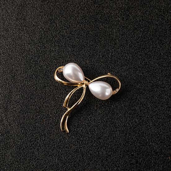 Women Brooch Faux Pearl Hollow Bow Decor Stainless Exquisite Vintage Anti-slip Wear-resistant Coat Collar Hat