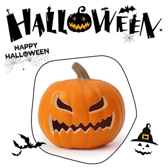 Halloween Pumpkin Lantern Light Up Pumpkin Ornament with Spooky Curved Face for Halloween Party Indoor Outdoor Decor