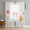 Spring Watercolor Flower Leaves Sheer Curtains For Living Room Bedroom Kids Room Tulle Window Treatment Drapes