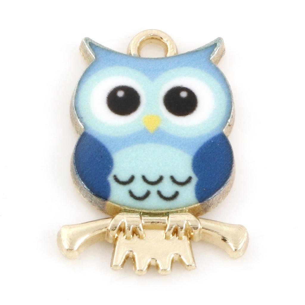 10PCs Owl Animal Charms Vintage Halloween Multicolor Enamel Gold Color Metal Pendants DIY Necklace Earrings Jewelry 21.5mmx15mm