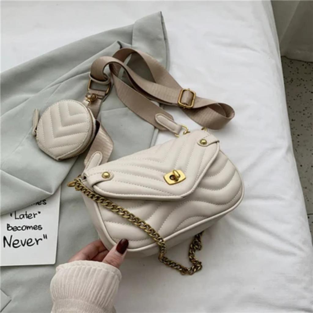 Small PU Leather Shoulder Bag for Women   Purse and Handbags Female Travel Crossbody Bag Ladies Chain Sling Bag 2 PCS/SET