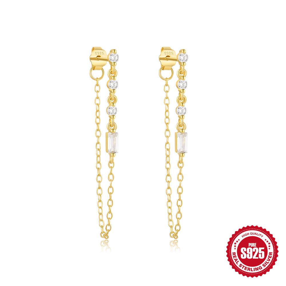 Мода S925 Стерлинговое Серебро Любовь Набор с Бриллиантами Женщины Цветок Бриллиантовая Цепочка Серьги с Бахромой Пусеты Женщины