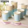 16pcs Light Blue Paper Cups - Blue Disposable Cups 9.5 Oz Golden Blue Paper Cups with Sparkly Golden Foil Border Disposable Paper Cups