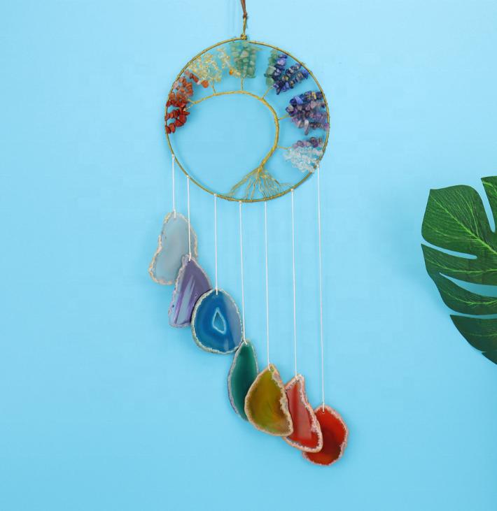 Chakra Natural Stones Tree of Life Wind Chimes Sun Catcher Window Decoration for Home and Garden Unique Wall Decorative Crafts