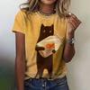 Fish & Cat Print Crew Neck T-Shirt Casual Short Sleeve T-Shirt For Spring & Summer Women's Clothing