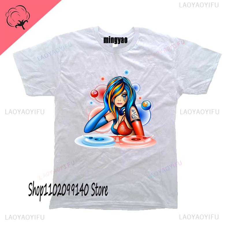 Dj Headphones T Shirts Graphic Streetwear Short Sleeve Oneck Harajuku Music Techno Tshirt Funny Unisexs Clothing For Ladies