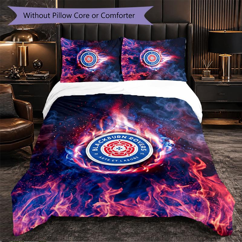 Blackburn Rovers Football 3 Piece Bedding Set Soft Duvet Cover Set with Pillowcases Printed Bedroom Decor Set for Home