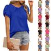 Summer Women's Clothes Round Neck Solid Color Irregular Pleated Ruffle Short Sleeve Lightweight Street Style Solid Color T-Shirt Tops