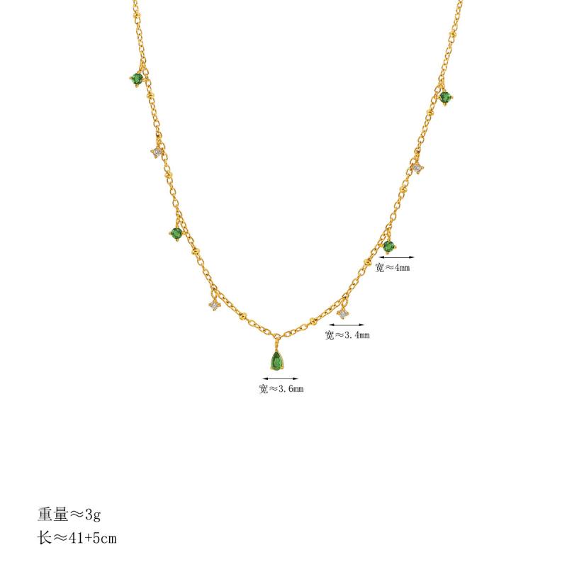 Green Water Drop Green Diamond Necklace French Retro Exquisite 18K Gold Niche Stainless Steel Pendant Neck Chain