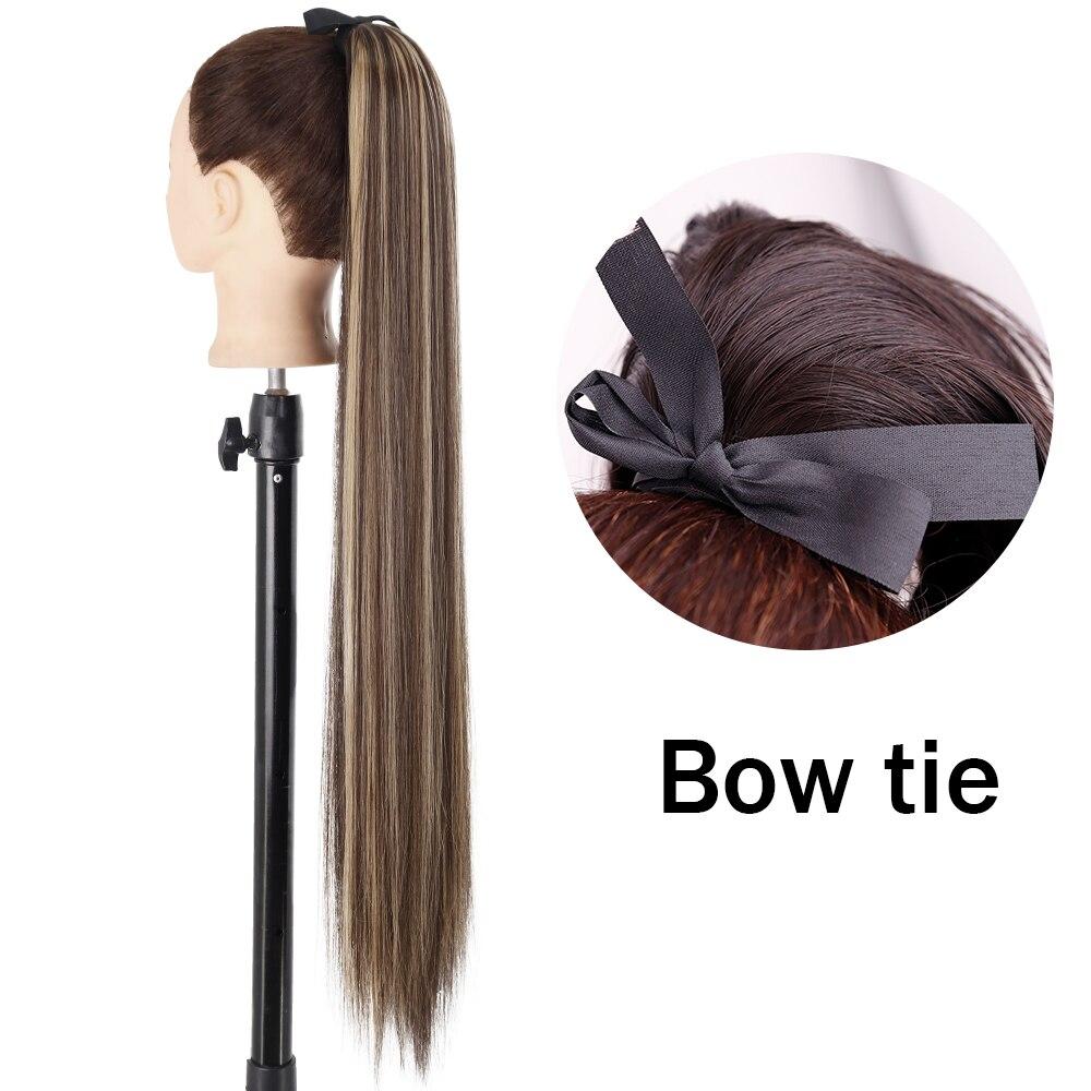 XINRAN Женский супер длинный прямой парик с хвостиком, красочный галстук-бабочка на липучке, наращивание волос с конским хвостом, синтетический термостойкий конский хвост