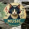 2D Flat 1pc, 8x8 in, Metal Wall Art - Round Humorous Music & Cat Decor Sign with "Music Because Murder Is Wrong" Quote, DurableAluminum Weatherproof