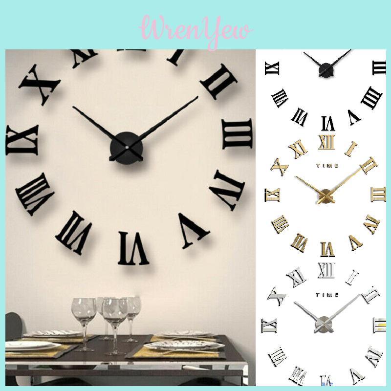 Stylish Extra Large 3d Diy Roman Numerals Mirror Wall Clock For Modern Living