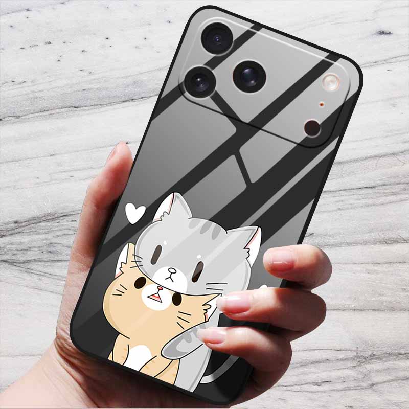 Милый Чехол Для iPhone 17 Pro Plus Capa 17 Pro Max Бампер Роскошный Закаленное Стекло Жесткая Задняя Крышка iPhone17 Air Funda Животные Узоры