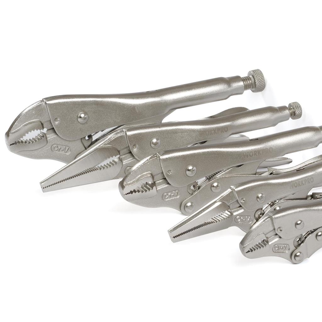 WORKPRO Locking Pliers Set with Curved Jaws and Long Nose 5-Piece