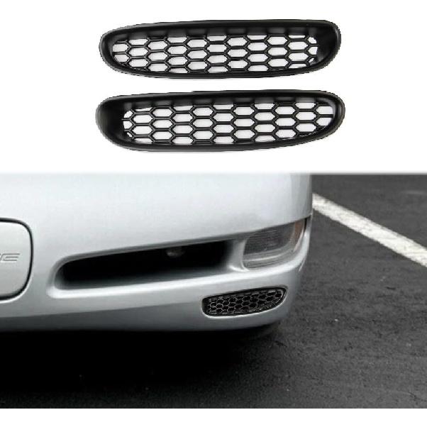 Black Front Bump Reseau Cover Fog Trim Accessories for 1997-2004 Chevrolet Corvette C5 (Type A)