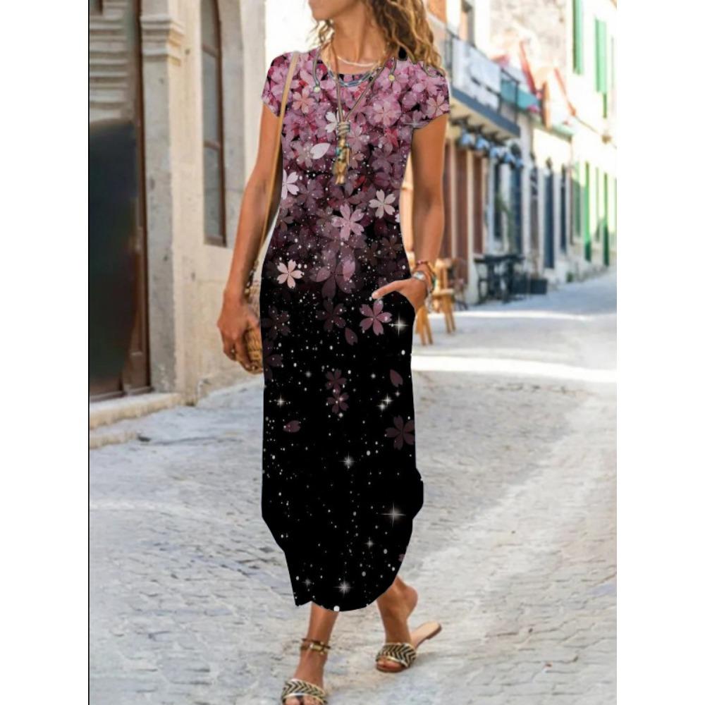 JPNTKY Women's Fashion Summer Spring Short Sleeve O-Neck Casual Dresses