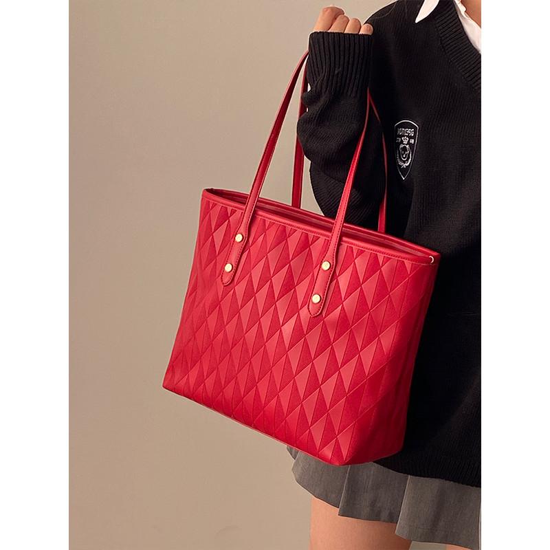 Ielgy Red Female Bag Commuter Large-Capacity Tote Bag All-Match One-Shoulder