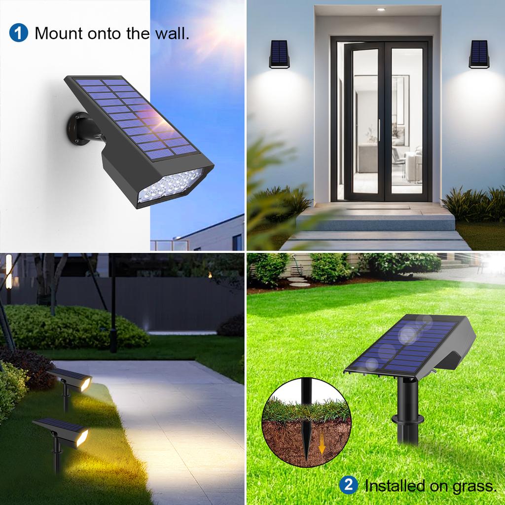 Dual Colors Adjustable LED Solar Spot Lights Waterproof Outdoor Solar Landscape Lights For Garden Yard Lawn Palm Trees Decor