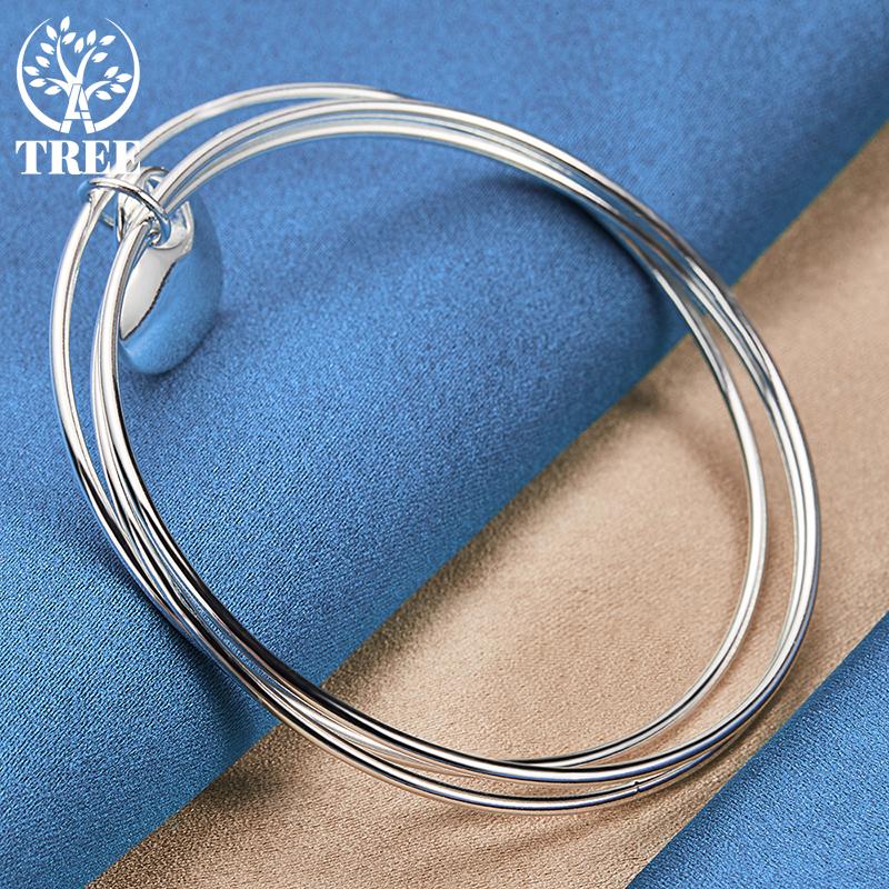 925 Sterling Silver Three Ring Smooth Heart Shaped Bracelet Fashion Jewelry