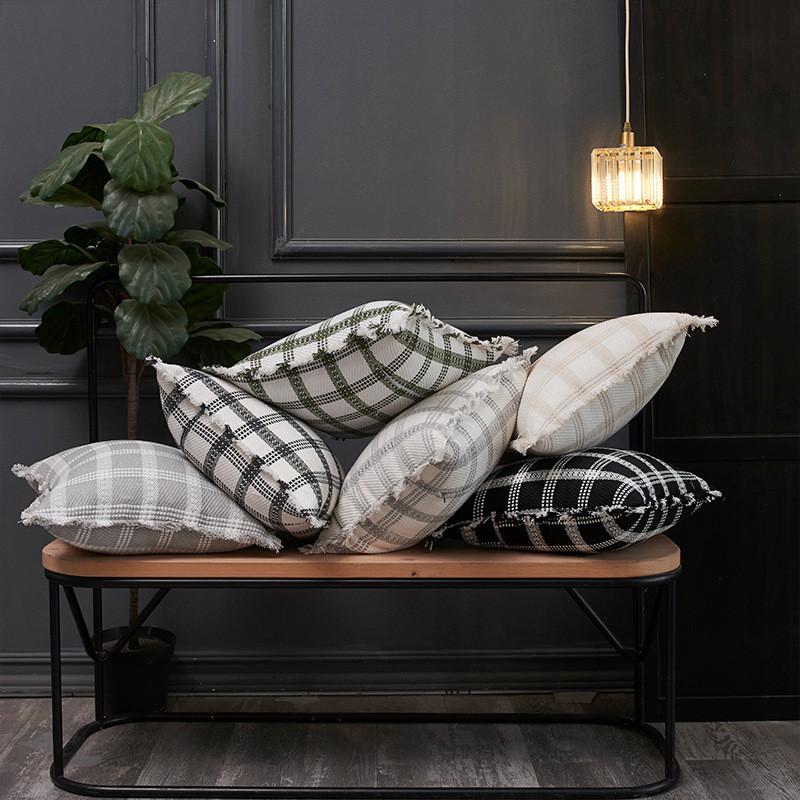 Pillowcase Only Modern Minimalist Soft Polyester Cotton Grid Pattern Pillow Cover For Couch Living Room Bedroom