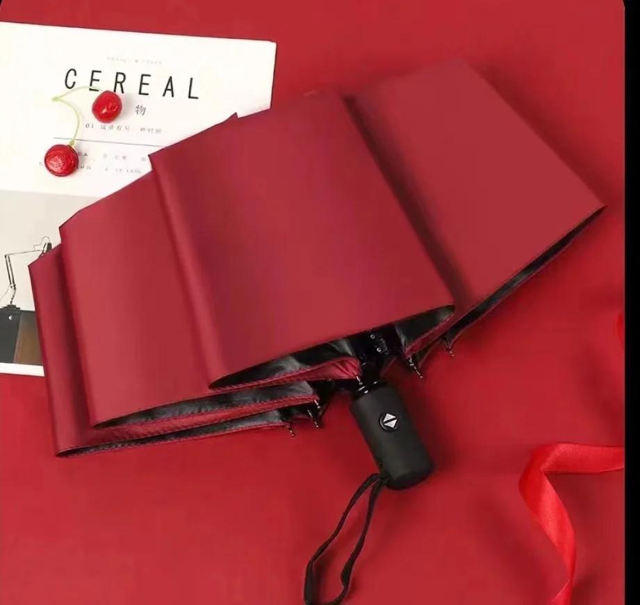 Automatic Rain & Sun Umbrella Black Coating Parasol Anti-UV 3 Folding Wind Resistant Auto Luxury Big Windproof Women Men 8Ribs