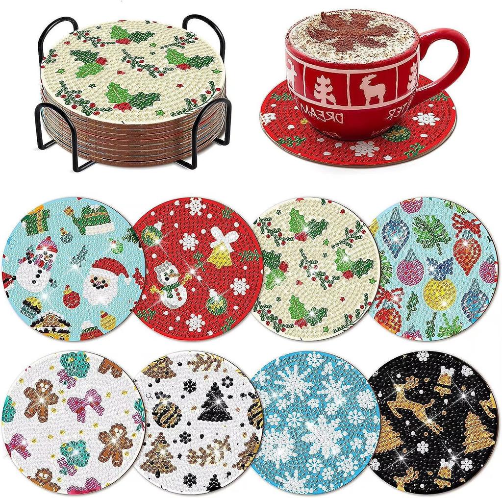 N-001 8 Pcs Mushroom Diamond Painting Coaster Kits Crafts for Adults DIY Diamond Art Coasters Small Diamond Painting Accessories