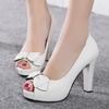 Elegant Women's High Heels Pumps Shoes Platform Fashion Bow-tied Peep Toe White Pink Heeled Party Wedding Office Shoes Female