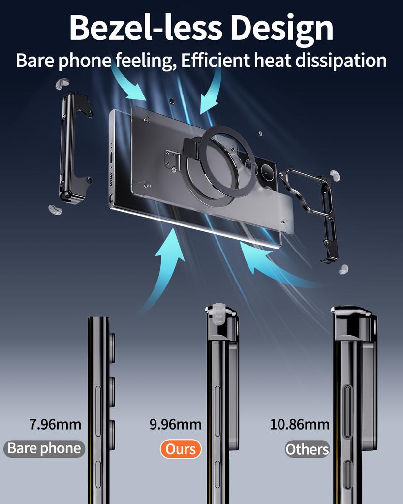 Oatsbasf Magnetic Slim Phone Case for Samsung Galaxy S23 S24Ultra Baze-less Phone Protective Cover w/ Magsafe Finger Ring Holder