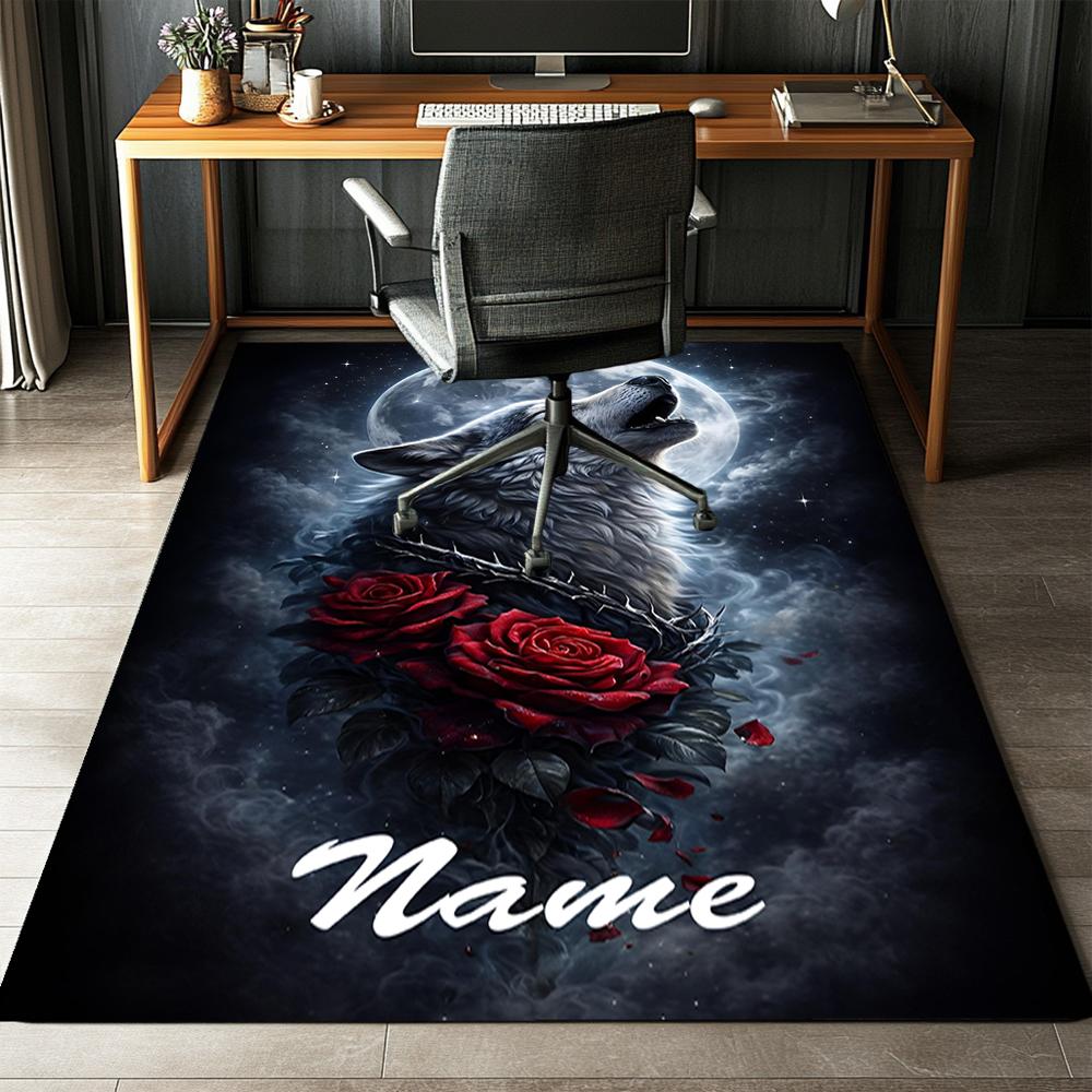 Custom Name Wolf Printed Carpet,Rug for Office Chair Living Room Bedroom Kitchen Room Decor Gifts.
