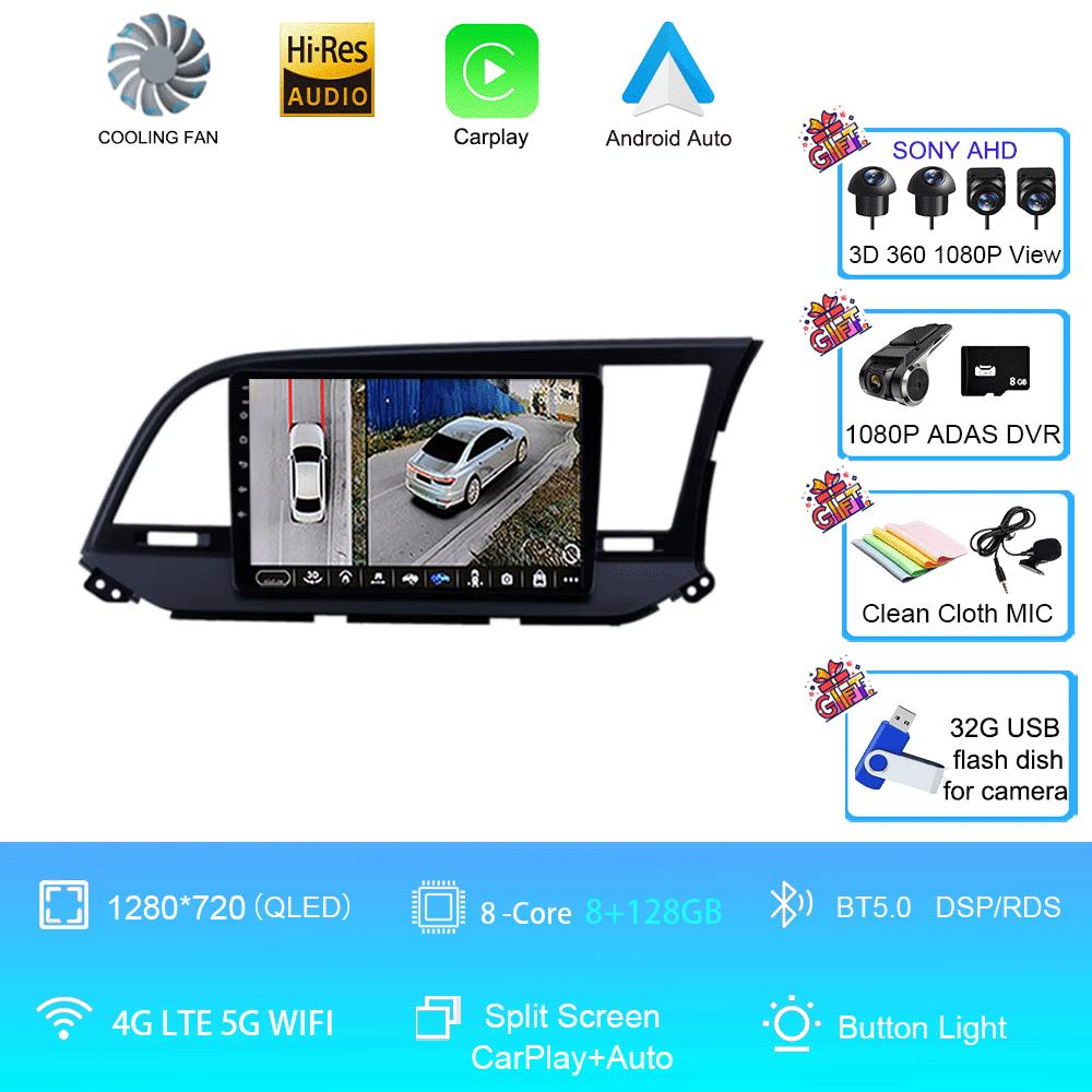 Автомобильное радио Android 14 для Hyundai Elantra 6 2015 2016 2017 2018 Мультимедийный видеоплеер GPS-навигация Разделенный экран DPS 360 камера
