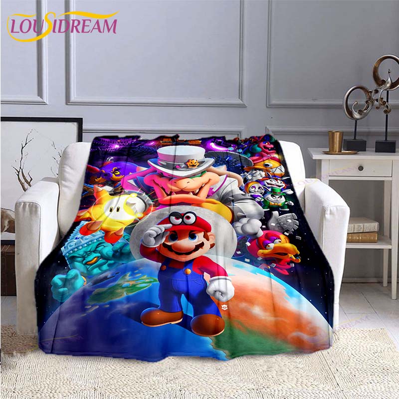 Модная плед-одеяло Mario Bros Аниме Фланелевый плед для кровати Мягкое 3D-печатное мультяшное покрывало Диван Путешествия Кемпинг Детское одеяло
