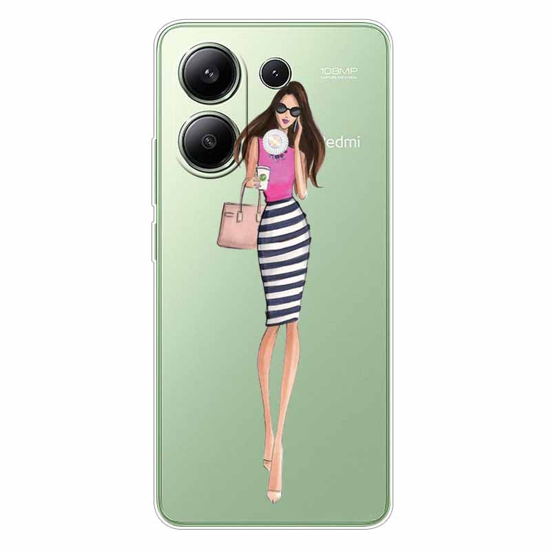 Для Xiaomi Redmi Note 13 4G Чехол ТПУ Прозрачный Мягкий Милый Рисунок Девочки Чехол Для Redmi Note 13 4G Чехол Note13 Прозрачный Силикон