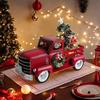 Red Truck Decor with Christmas Trees Metal Vintage Car Figurine Farm Tree for