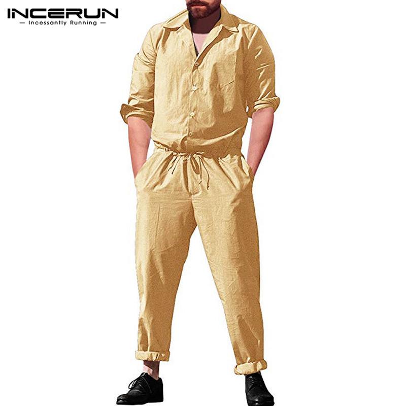 INCERUN Уличная одежда больших размеров, мужские цельные комбинезоны, комбинезон с длинными рукавами, уличные брюки-карго, комбинезон