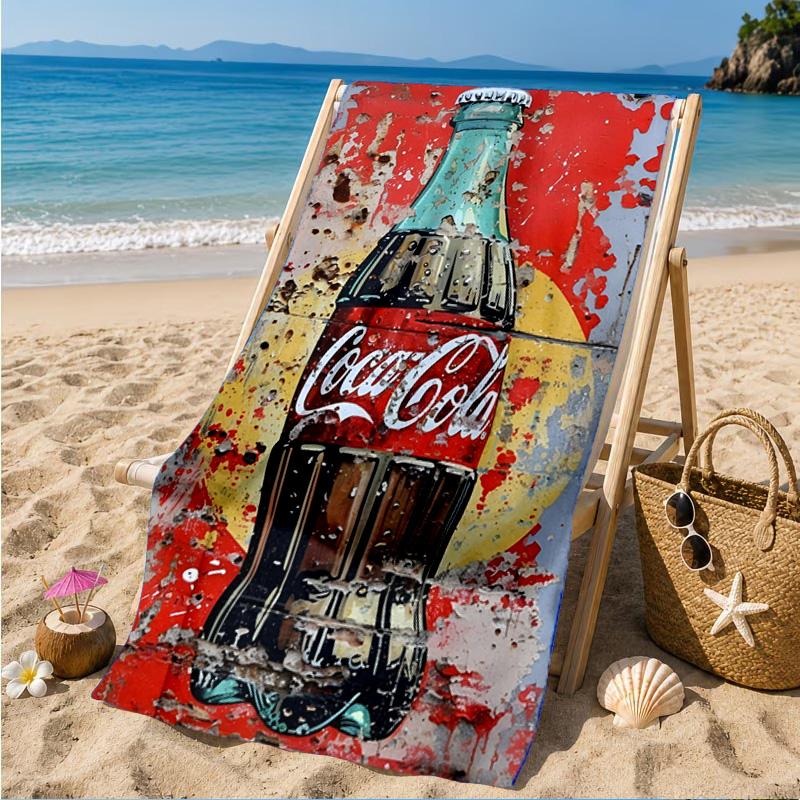 Пляжное полотенце Coca-cola с художественным дизайном, Быстросохнущее, Легкое в уходе, Подходит как для занятий фитнесом, так и для пляжного отдыха, Спортивный незаменимый аксессуар