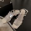 French Retro Fine Heeled High Heeled Sandalias 2024 Square Toe Open Toe Leather Buckle Strap Sexy Gold Heels Zapatos Mujer 2024