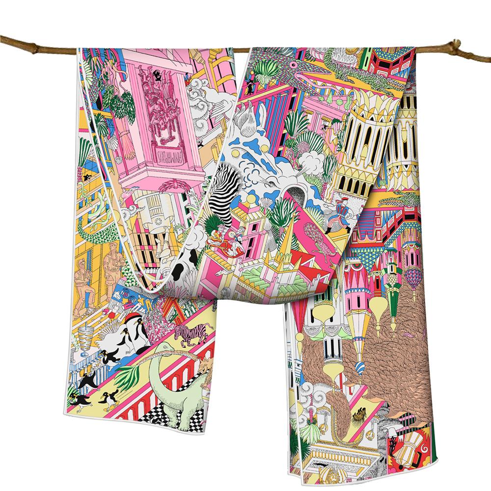 POBING Twill Silk Scarf Women Poncho Hand Rolled Fashion Printed Long Scarves Wraps Bandana Big Shawl Hijabs Female Foulards