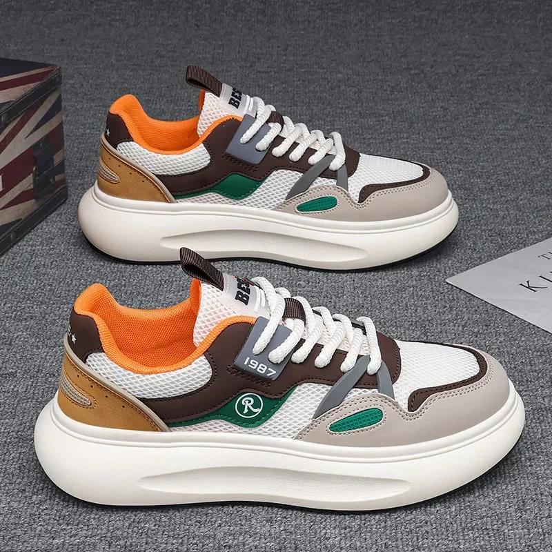 Men Vulcanized Shoes 2024 Fashion Thick Sole Mesh Breathable Lace Up Lightweight Running Casual Men Shoes Zapatillas Hombre