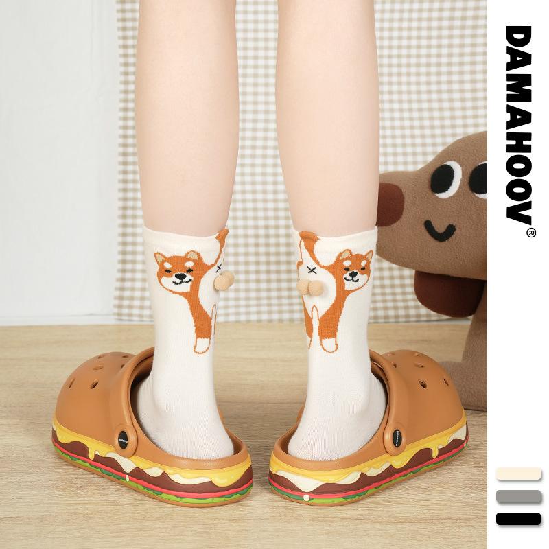 1/2 пары Мультяшные Милые Носки из хлопка с рисунком собаки/кошки Лолита Вязаные носки Женские Девичьи Носки средней длины Носки для сна с принтом питомца Напольные носки